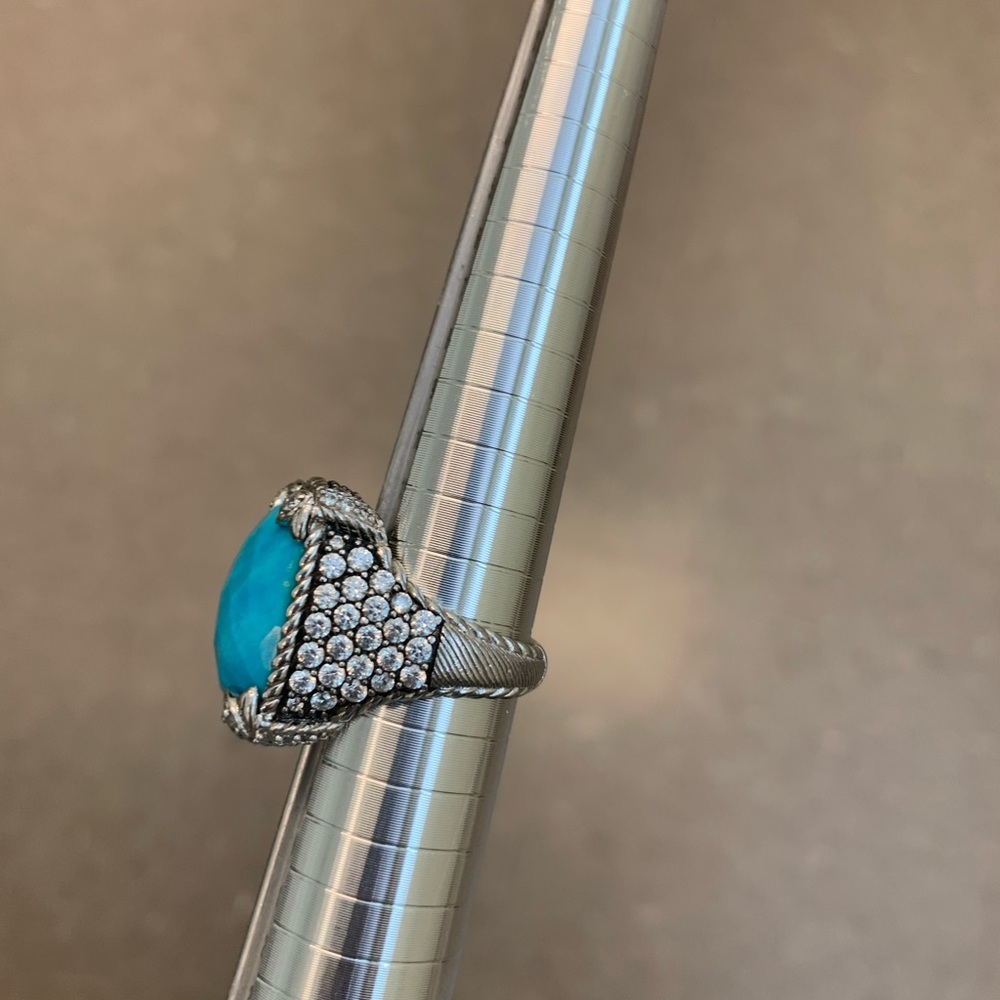Judith Ripka SS, CZ and turquoise Monaco ring -size 6.75 - Picture 10 of 16